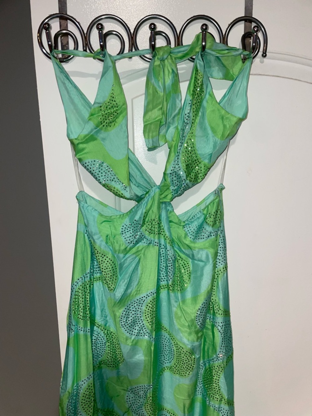 New! Sundress Revolve Shana Cutout Maxi Dress Amazonia Rhinestones Lime & Pool💚S - Picture 10 of 16